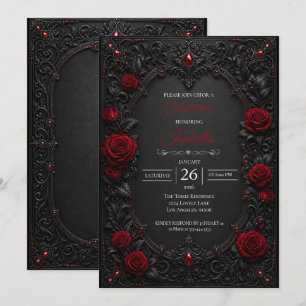 Invitación Quinceañera rosas rojas góticas