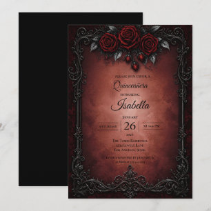 Invitación Quinceañera rosas rojas góticas