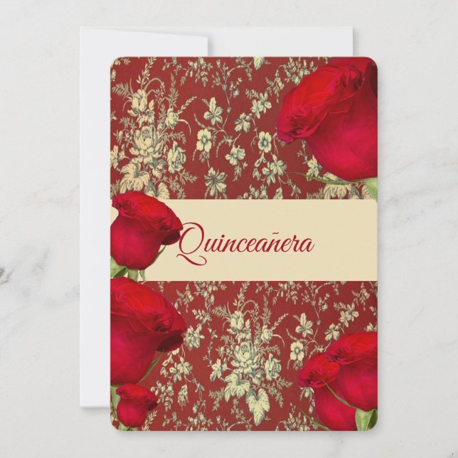 Invitación Quinceanera, rosas rojas, Personalizado (Anverso)