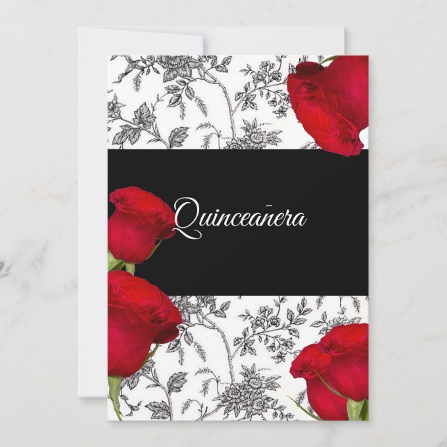 Invitación Quinceanera, rosas rojas, Personalizado (Anverso)