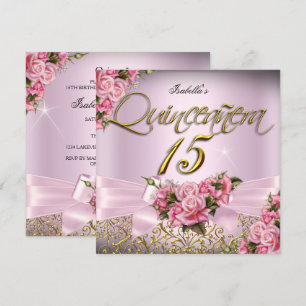 Invitación Quinceañera Rosas Rosadas Fiesta de Cumpleaños 15 