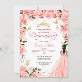 Invitación Quinceanera Rosas rosados de Rubor mariposa elegan