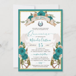 Invitación Quinceanera, Rosas Verde azulados de Charro Turque
