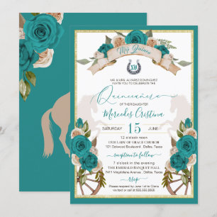 Invitación Quinceanera, Rosas Verde azulados de Charro Turque
