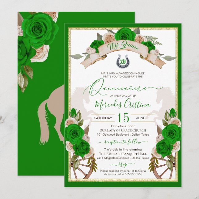 Invitación Quinceanera, Rosas verdes de la Apple del Oeste (Anverso / Reverso)