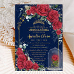 Invitación Quinceañera Roses Rojos Encantados Floral Marina A<br><div class="desc">Personalice esta encantadora invitación floral rosa encantada fácil y rápidamente, simplemente pulse el botón Editar usando herramientas de diseño para reorganizar y formatear el estilo y la ubicación del texto. Con impresionantes rosas rojas vibrantes y una rosa roja en un armario, ambientada en un fondo azul marino con elegantes acentos...</div>