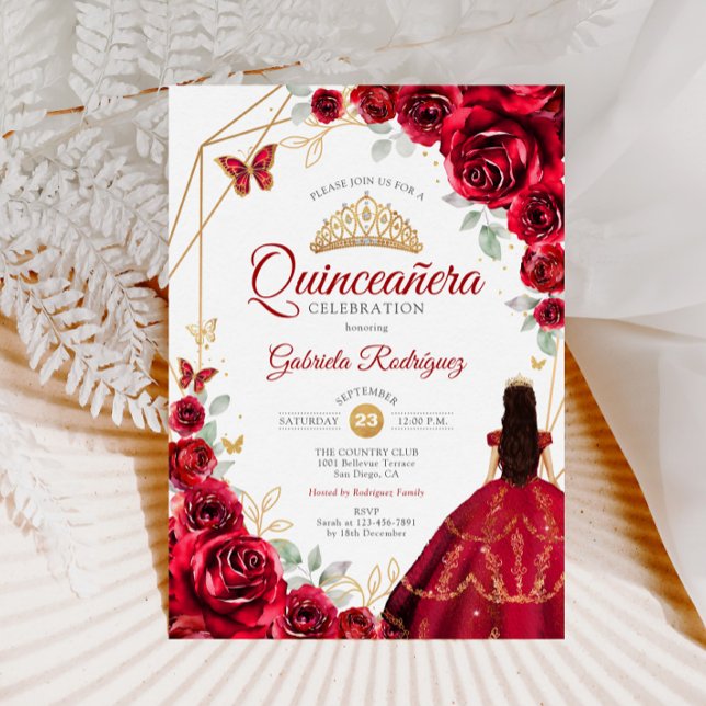 Invitación Quinceanera Roses Rojos Vestidos Dorados (Subido por el creador)