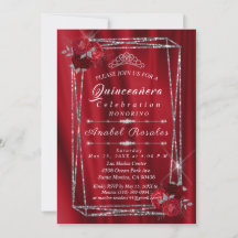 Quinceanera Roses rojos y Purpurina plateado