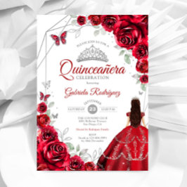 Invitación Quinceanera Roses Roses Roses Vestidos Plata