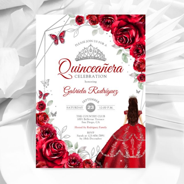 Invitación Quinceanera Roses Roses Roses Vestidos Plata (Subido por el creador)