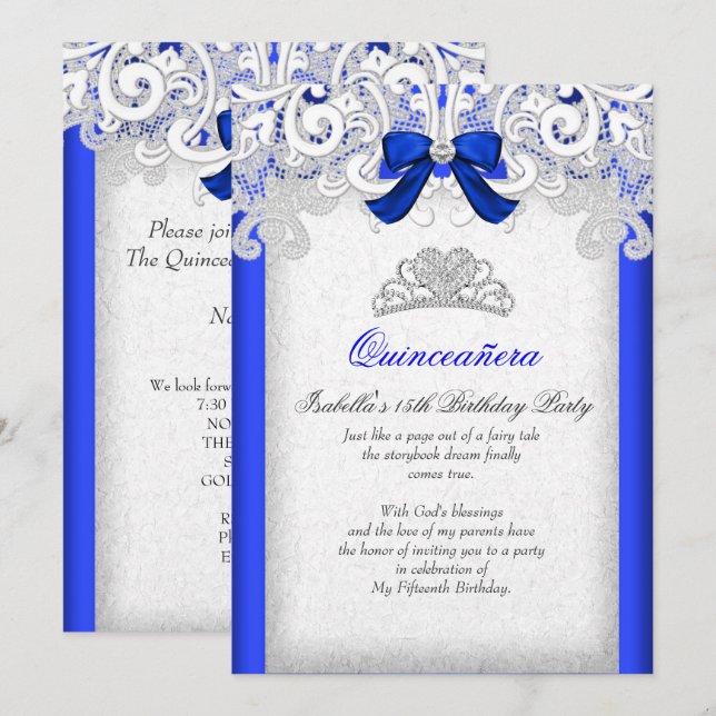 Invitación Quinceanera Royal Blue 15 años (Anverso / Reverso)