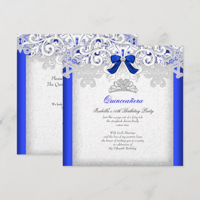 Invitación Quinceanera Royal Blue 15 cumpleaños 2 (Anverso / Reverso)