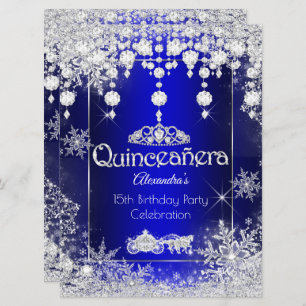 Invitación Quinceanera Royal Blue Fairytale Winter Wonderland
