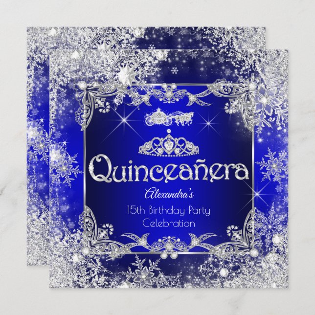 Invitación Quinceanera Royal Blue Fairytale Winter Wonderland (Anverso / Reverso)
