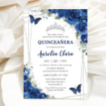 Invitación Quinceañera Royal Blue Floral Butterflies Cumpleañ<br><div class="desc">Personalice esta encantadora invitación de quinceañera con su propia redacción fácil y rápidamente,  simplemente pulse el botón personalizar it para reorganizar y formatear el estilo y la ubicación del texto. ¡Artículos coincidentes disponibles en la tienda! c) El estudio Happy Cat Studio</div>