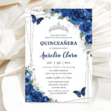 Quinceañera Royal Blue Floral Butterflies Cumpleañ
