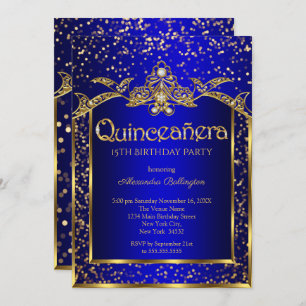 Invitación Quinceanera Royal Blue Gold Birday