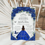 Invitación Quinceañera Royal Blue Rosas Floral Vintage Silver<br><div class="desc">Personalice esta encantadora invitación de quinceañera con su propia redacción fácil y rápidamente,  simplemente pulse el botón personalizar it para reorganizar y formatear el estilo y la ubicación del texto. ¡Artículos coincidentes disponibles en la tienda! c) El estudio Happy Cat Studio</div>
