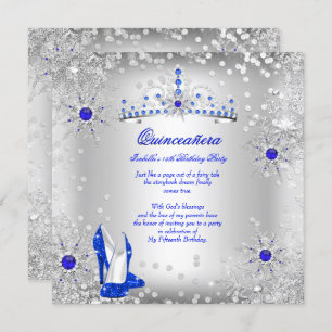 Invitación Quinceanera Royal Blue Silver Wonderland