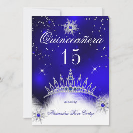Invitación Quinceanera Royal Blue Snowflake 15th Birthday