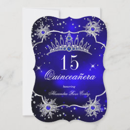Invitación Quinceanera Royal Blue Snowflake Tiara 15° Fiesta
