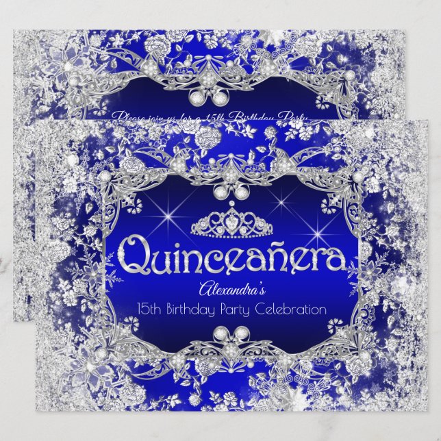 Invitación Quinceanera Royal Blue Tiara Wind Wonderland (Anverso / Reverso)