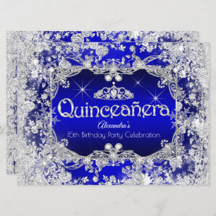 Invitación Quinceanera Royal Blue Tiara Wind Wonderland