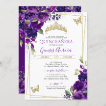 Quinceañera Royal Purple Floral Butterfly
