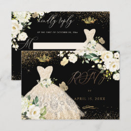 Invitación Quinceanera RSVP Champagne Purpurina de oro