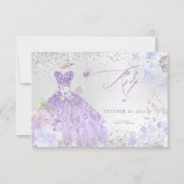 Invitación Quinceanera RSVP Dusty Purple Purpurina Gown