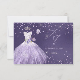 Invitación Quinceanera RSVP Dusty Purple Purpurina Gown