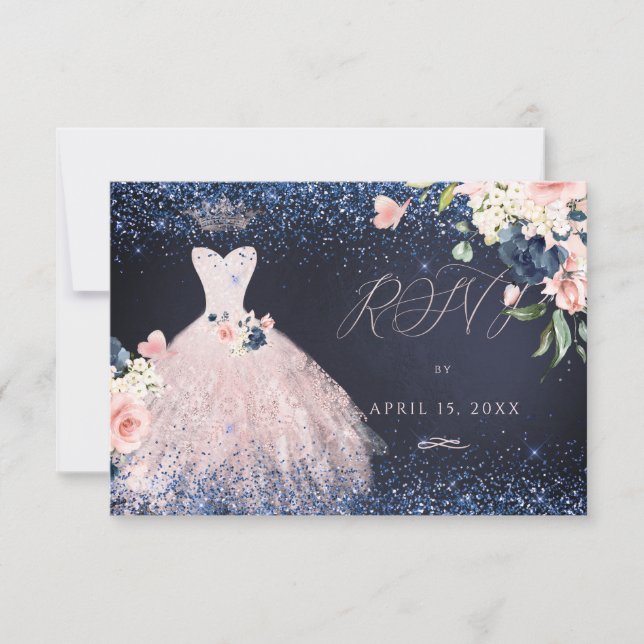 Invitación Quinceanera RSVP Mariposa Rubor Guata (Anverso)