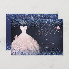 Invitación Quinceanera RSVP Mariposa Rubor trajo la marina