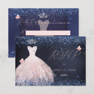 Invitación Quinceanera RSVP Mariposa Rubor trajo la marina