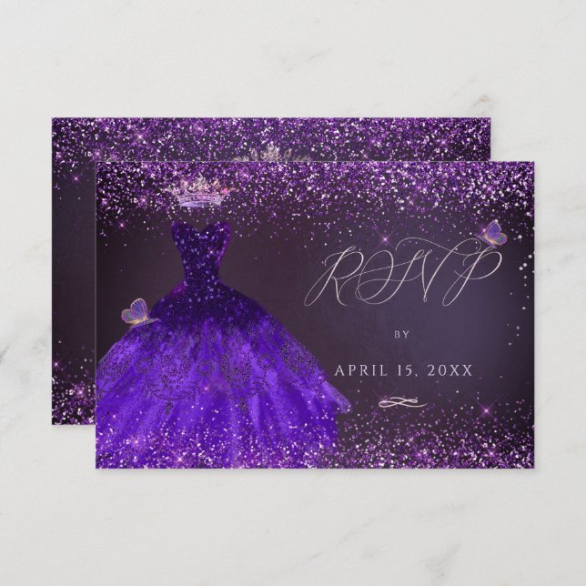 Invitación Quinceanera RSVP Mariposa Ultra Violeta (Anverso / Reverso)