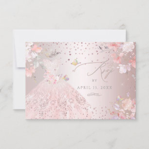 Invitación Quinceanera RSVP Rubor Guisantes dulces rosados