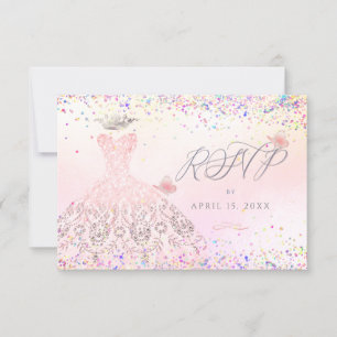 Invitación Quinceanera RSVP Rubor Purpurina rosa