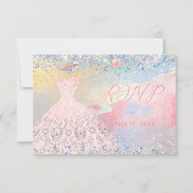 Invitación Quinceanera RSVP Rubor Purpurina rosa (Anverso)