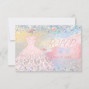 Invitación Quinceanera RSVP Rubor Purpurina rosa