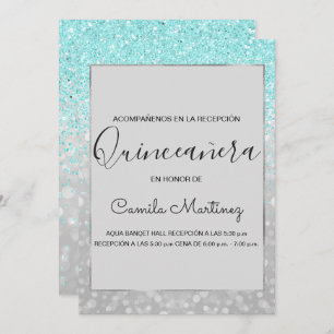 Invitación Quinceanera RSVP Verde azulada Blue Girly Purpurin
