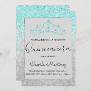 Invitación Quinceanera RSVP Verde azulada Blue Girly Purpurin