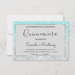 Invitación Quinceanera RSVP Verde azulada Blue Girly Purpurin