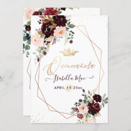 Invitación Quinceanera Rubor Burgundy Watercolor Flores
