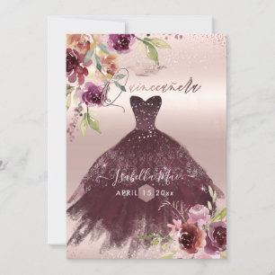 Invitación Quinceanera Rubor Burgundy Watercolor Flores