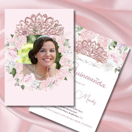 Invitación Quinceanera Rubor color de agua rosa foto floral