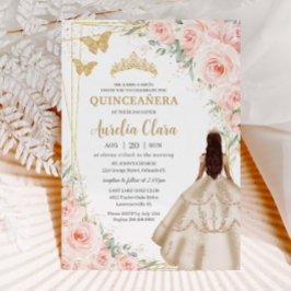 Invitación Quinceanera Rubor Floral Champagne Vown Gown