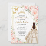 Invitación Quinceanera Rubor Floral Champagne Vown Gown<br><div class="desc">Personalice esta encantadora invitación Quinceanera / Sweet 16 Cumpleaños con su propia redacción fácil y rápidamente,  simplemente pulse el botón personalizar it para reorganizar y formatear el estilo y la ubicación del texto. ¡Artículos coincidentes disponibles en la tienda! c) El estudio Happy Cat Studio</div>