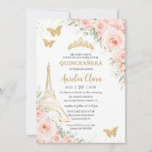 Quinceañera Rubor Floral Paris Eiffel Champagne