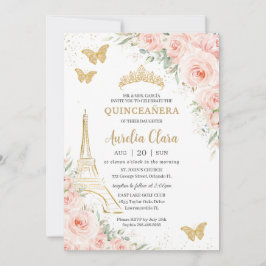 Invitación Quinceañera Rubor Floral Paris Eiffel Champagne
