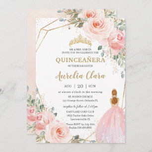 Invitación Quinceañera Rubor Floral rosa Mis Quince Anos